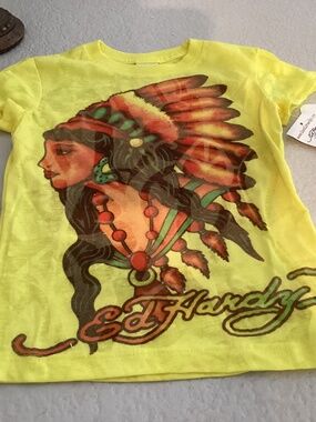 Ed Hardy Kids Shirt Size 3/4, Color Yellow Multi Color NWT